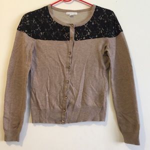 Brown Cardigan with black lace detailing